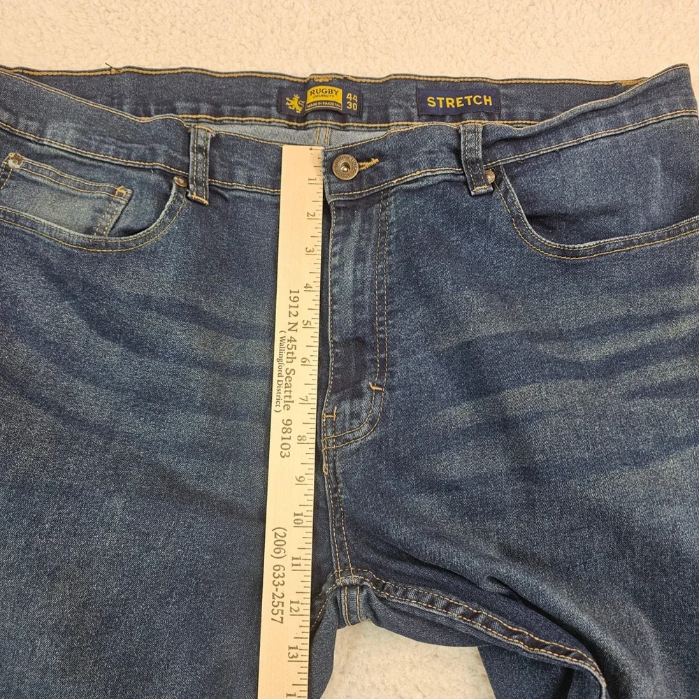 Rugby University Mens Stretch Jeans Dark Wash Straight Leg 44x30 Blue Denim